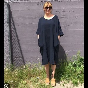 Atelier Delphine Ella Dress Navy Blue/ Black Gauze Cotton Oversized